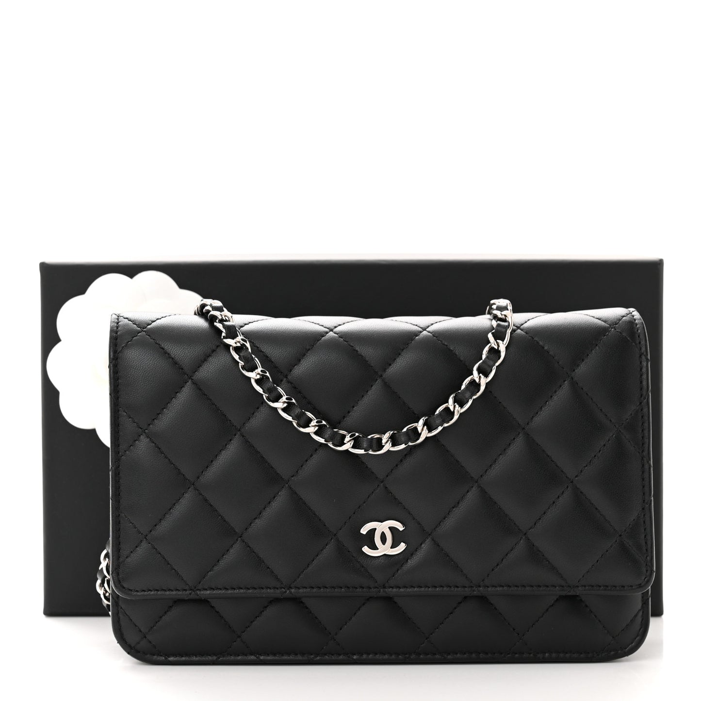 Lambskin Quilted Wallet On Chain WOC Black