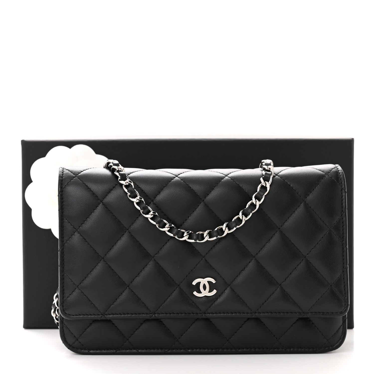 Chanel Lambskin Quilted Wallet On Chain WOC Black 12 of 12