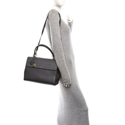 Saint Laurent Calfskin Crocodile Embossed Medium Moujik Top Handle Bag Fog 2 of 10