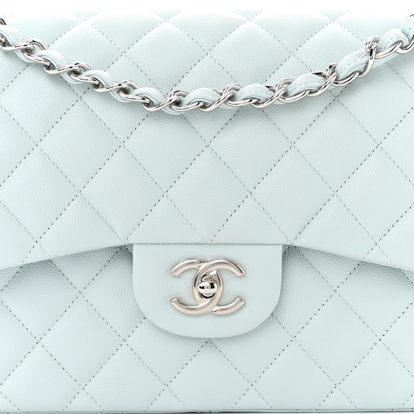 Caviar Quilted Jumbo Double Flap Light Blue