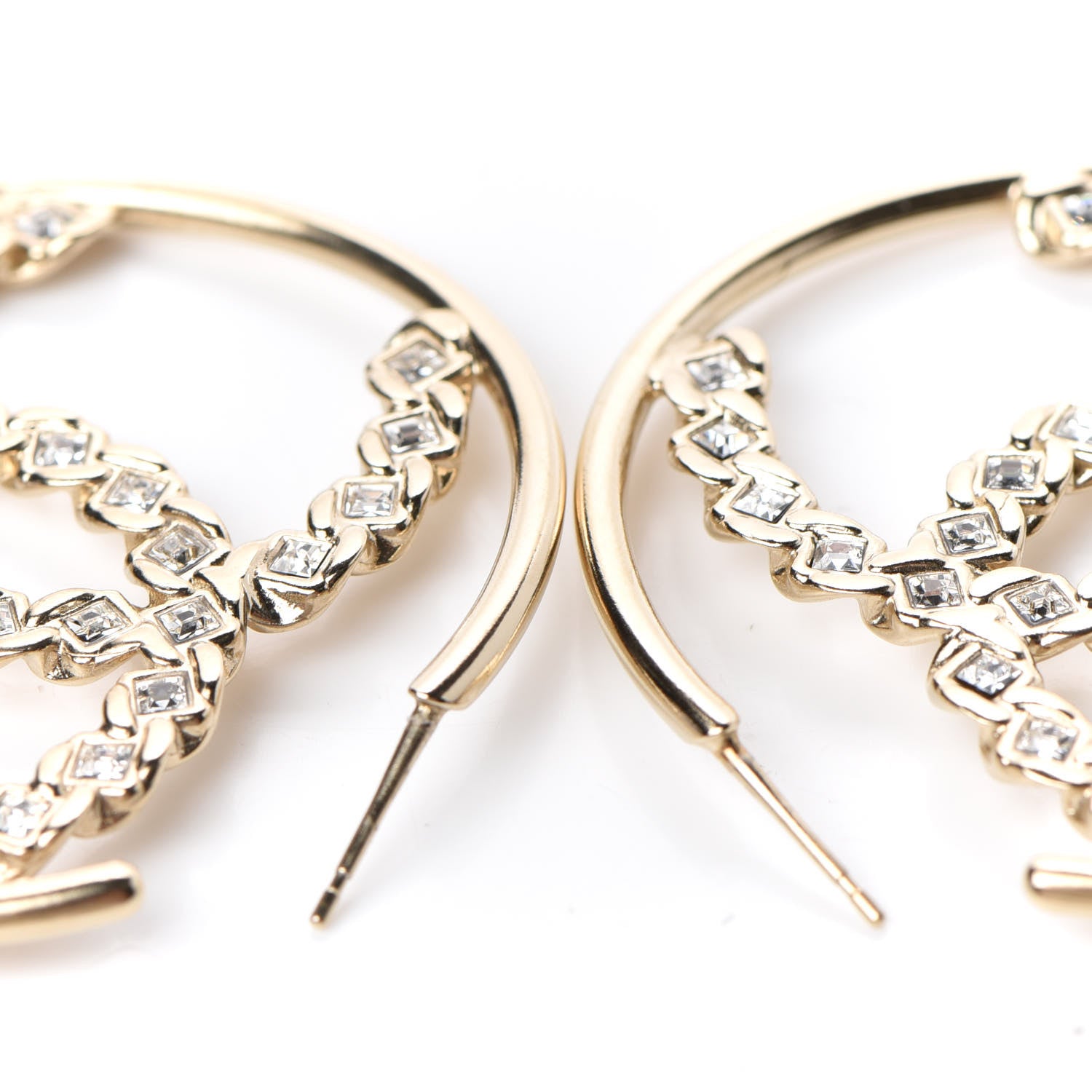 Chanel Crystal High Society CC Hoop Earrings Gold 3 of 5