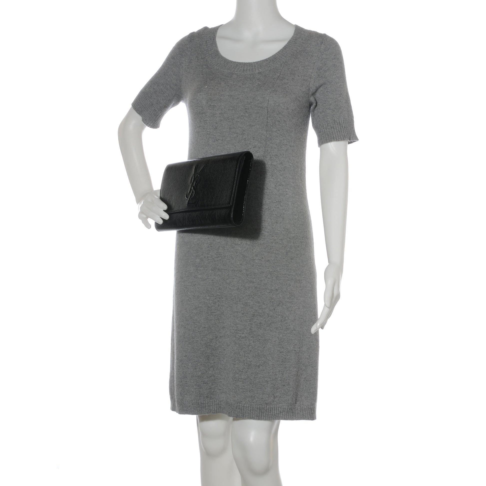 Saint Laurent Textured Patent Monogram Large Belle De Jour Clutch Black 2 of 7