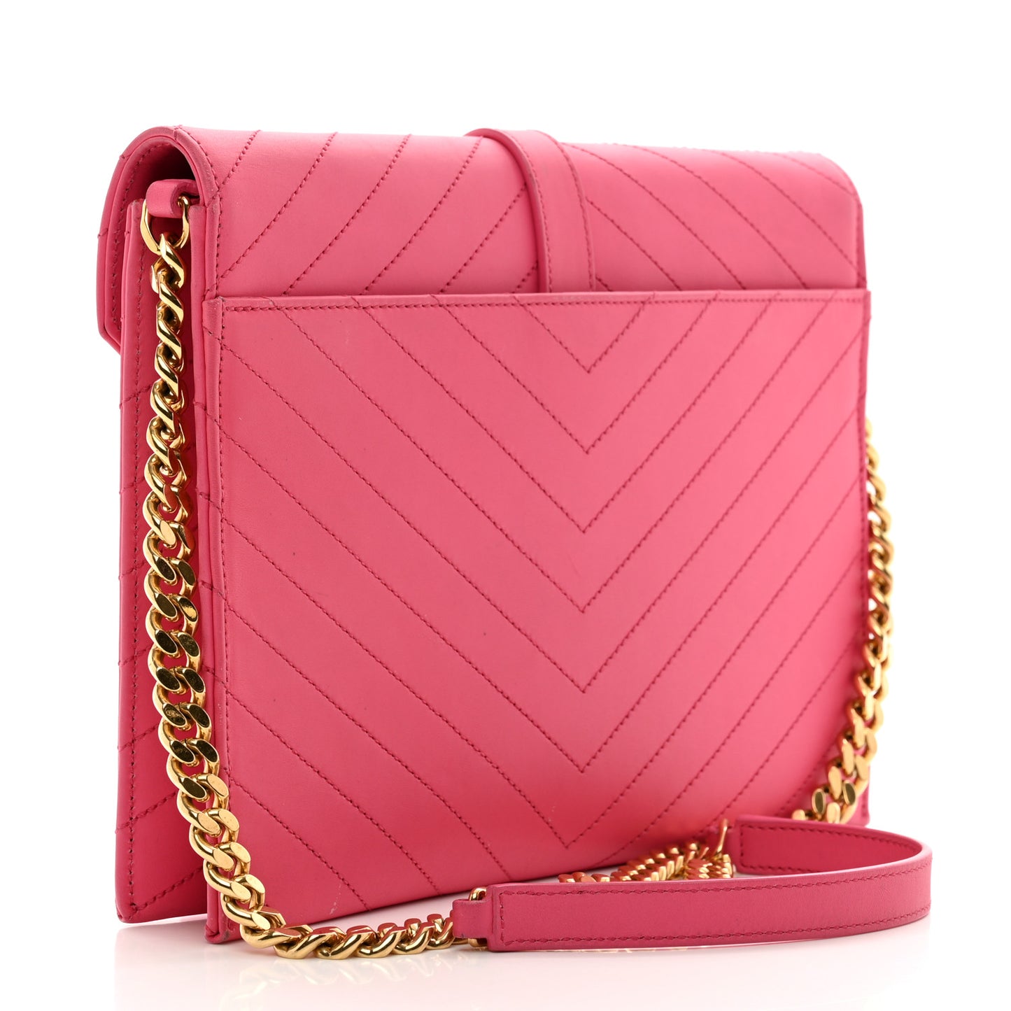 Calfskin Monogram Chevron Shoulder Bag Fuchsia