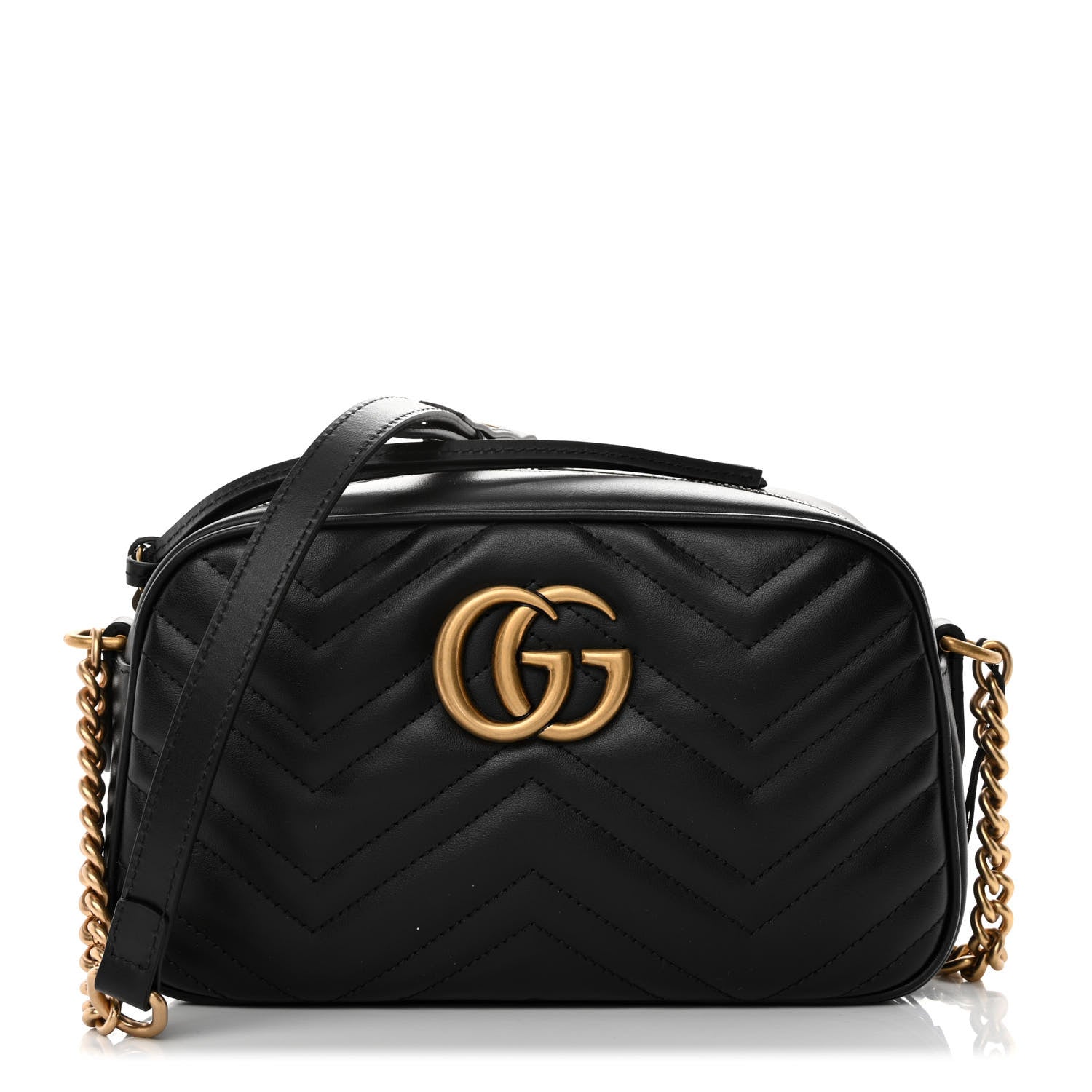 Gucci Calfskin Matelasse Small GG Marmont Chain Shoulder Bag Black 1 of 10