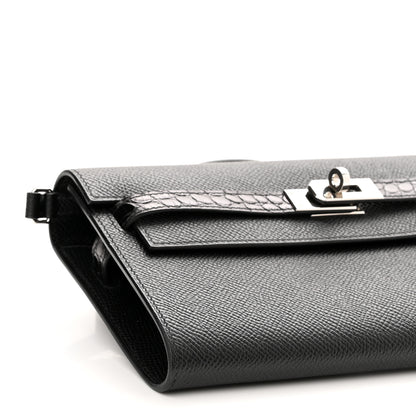 Hermes Epsom Matte Alligator Touch Kelly Wallet To Go Black 8 of 10