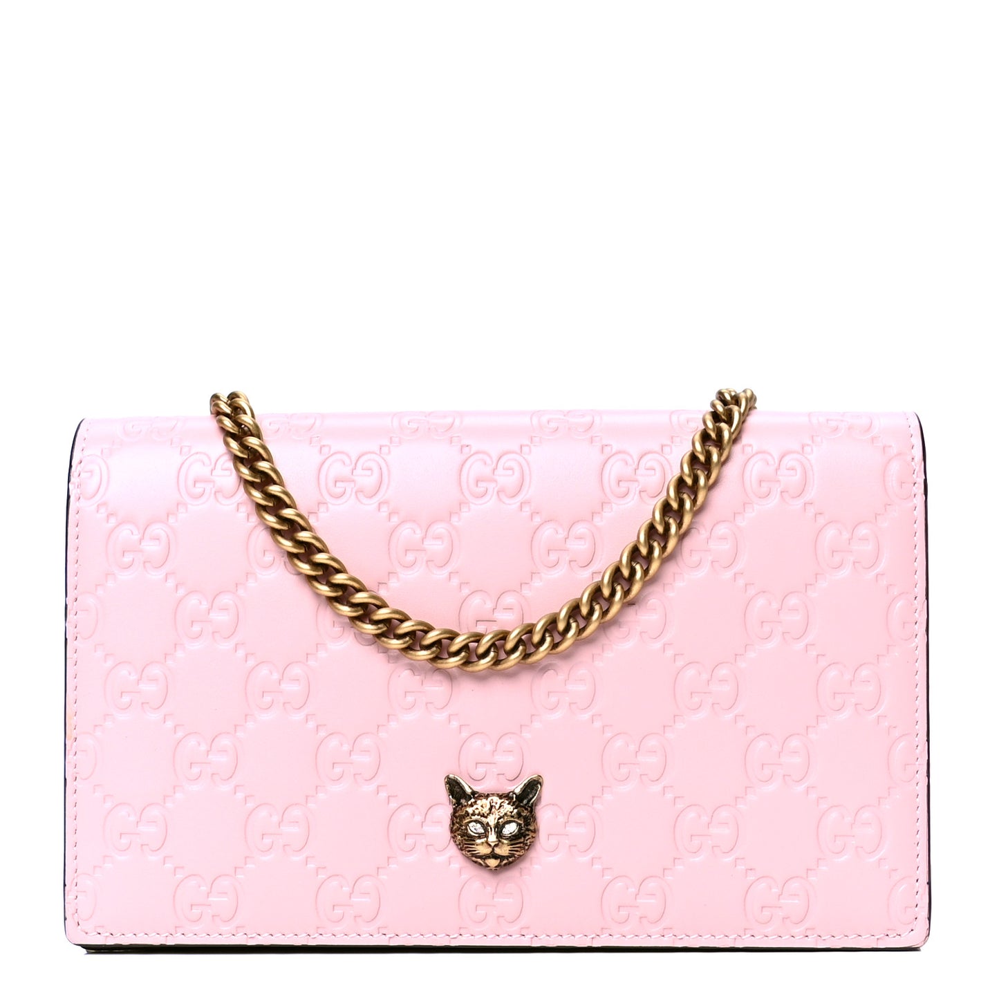 Guccissima Signature Crystal Cat Chain Wallet Light Candy Pink