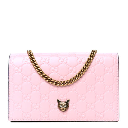 Gucci Guccissima Signature Crystal Cat Chain Wallet Light Candy Pink 1 of 4