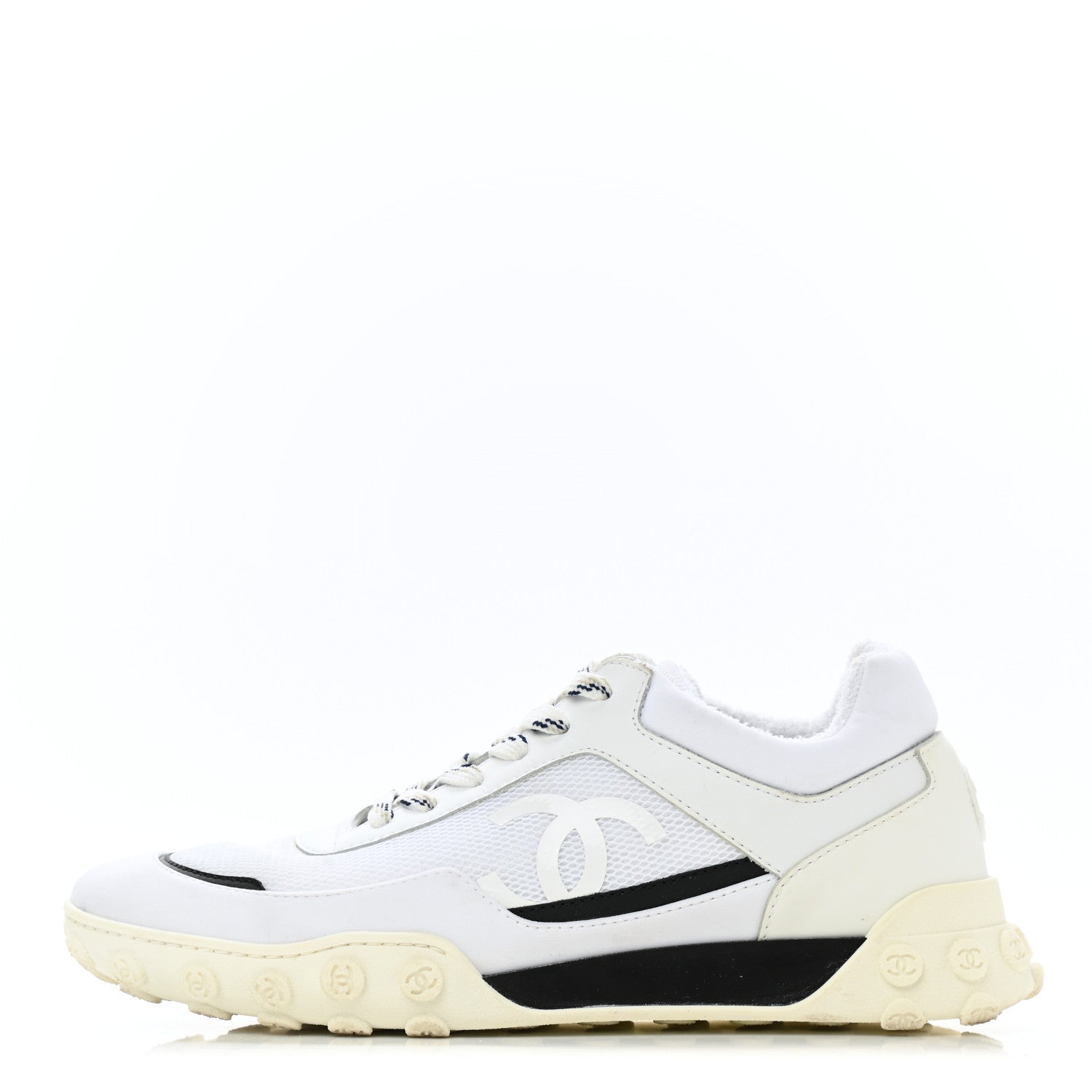 Chanel Calfskin Mesh Lycra Womens Logo Sneakers 40 White 1 of 9
