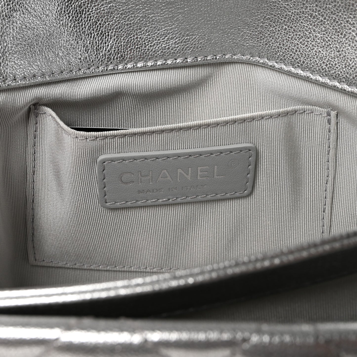 Metallic Calfskin Quilted Fold Up Again Clutch Silver