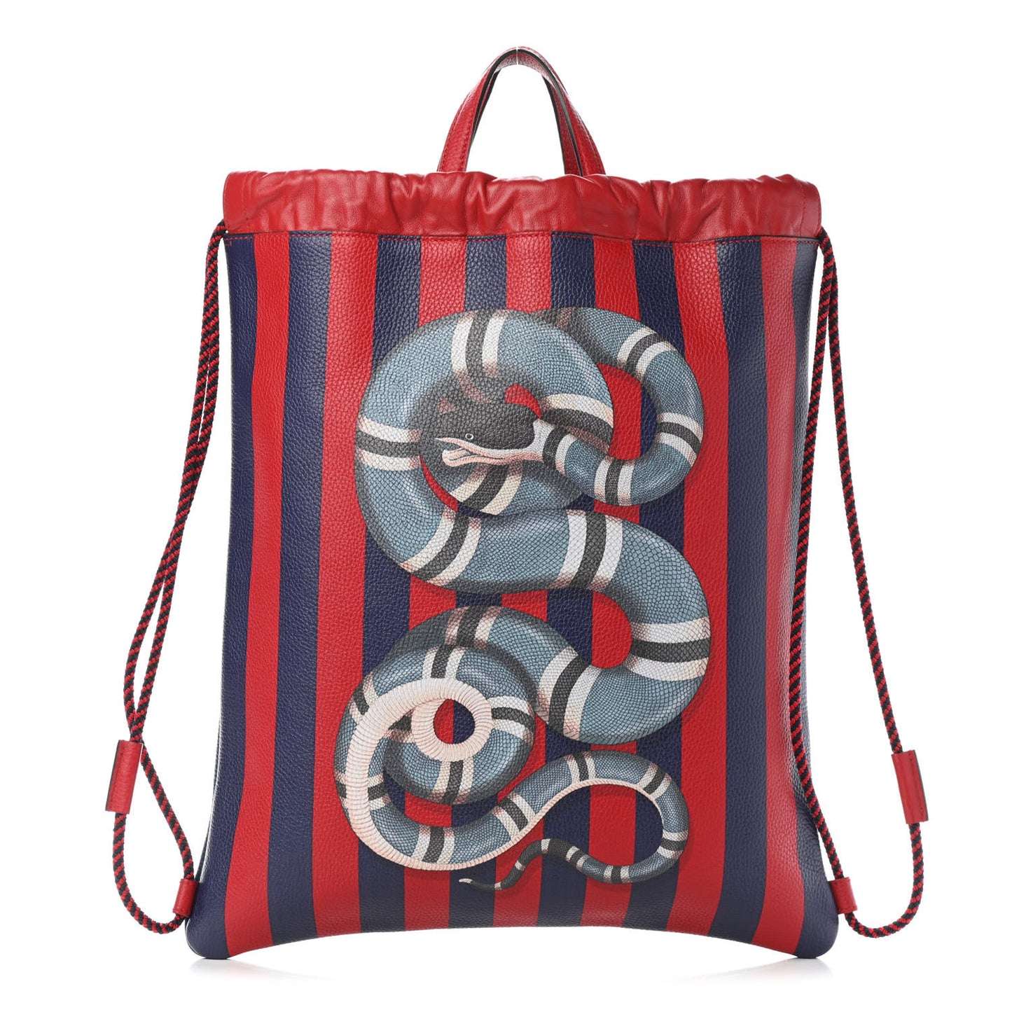 Calfskin Striped Kingsnake Drawstring Backpack Red