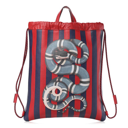 Gucci Calfskin Striped Kingsnake Drawstring Backpack Red 1 of 4