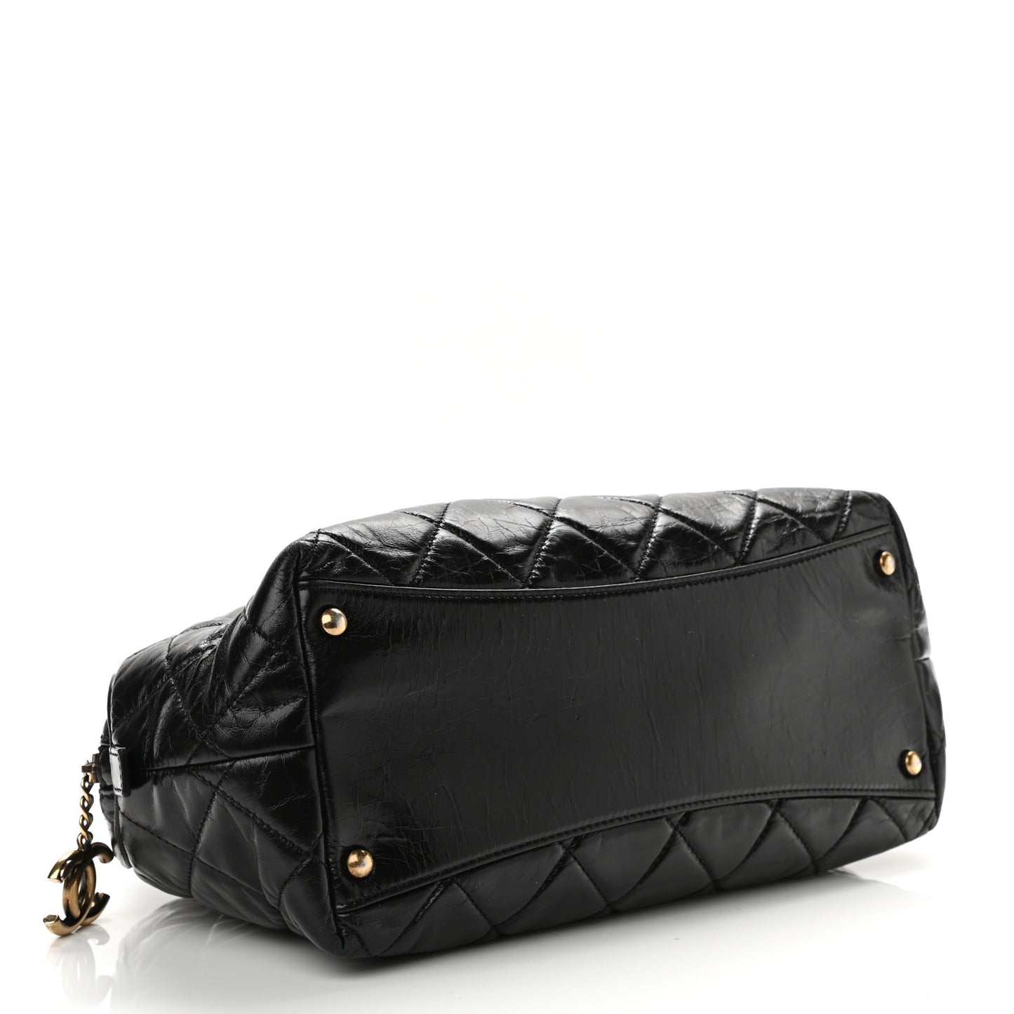 Glazed Calfskin Castle Rock Bowling Bag Black