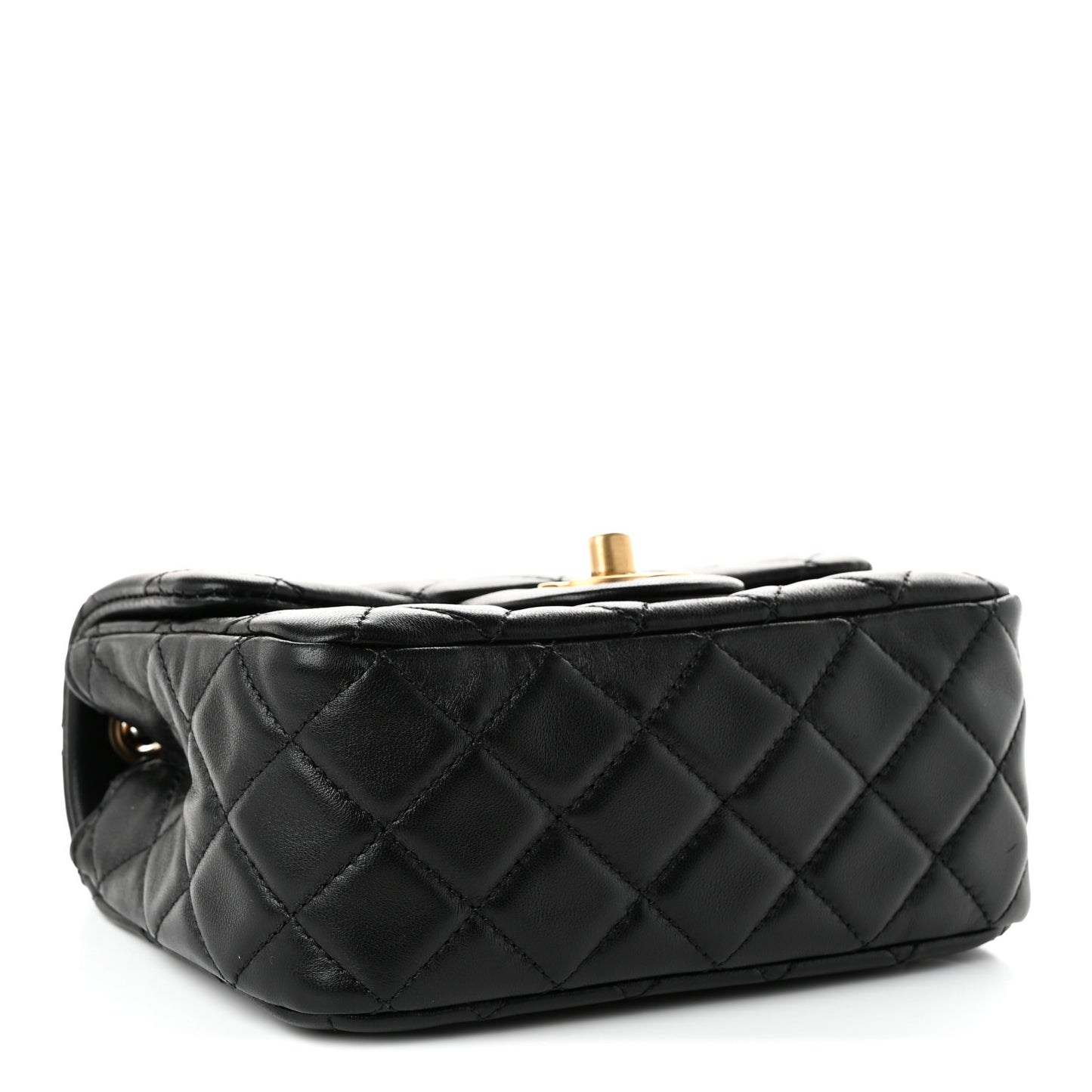 Lambskin Quilted Mini Pearl Crush Flap Black