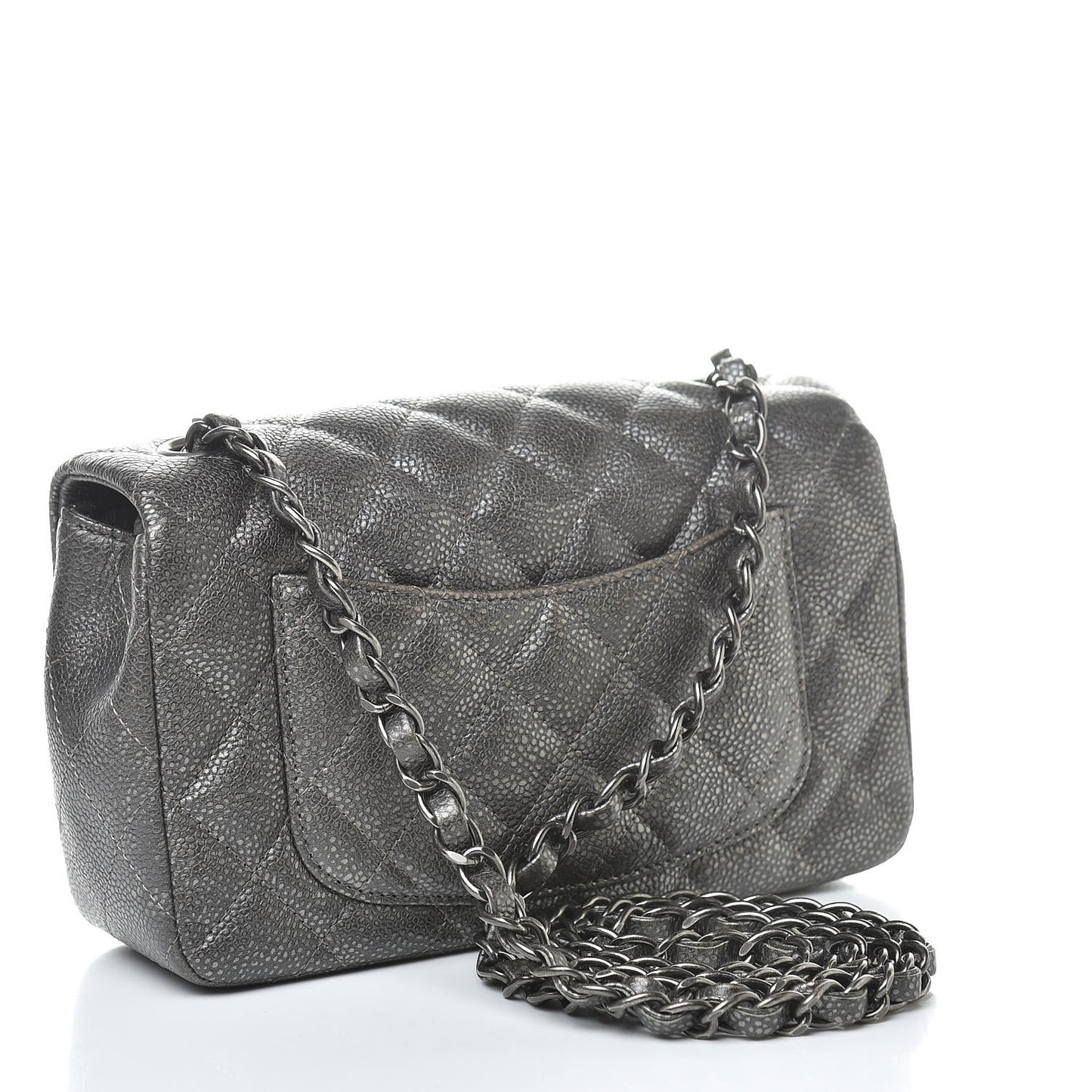 Metallic Caviar Quilted Mini Rectangular Flap Dark Silver