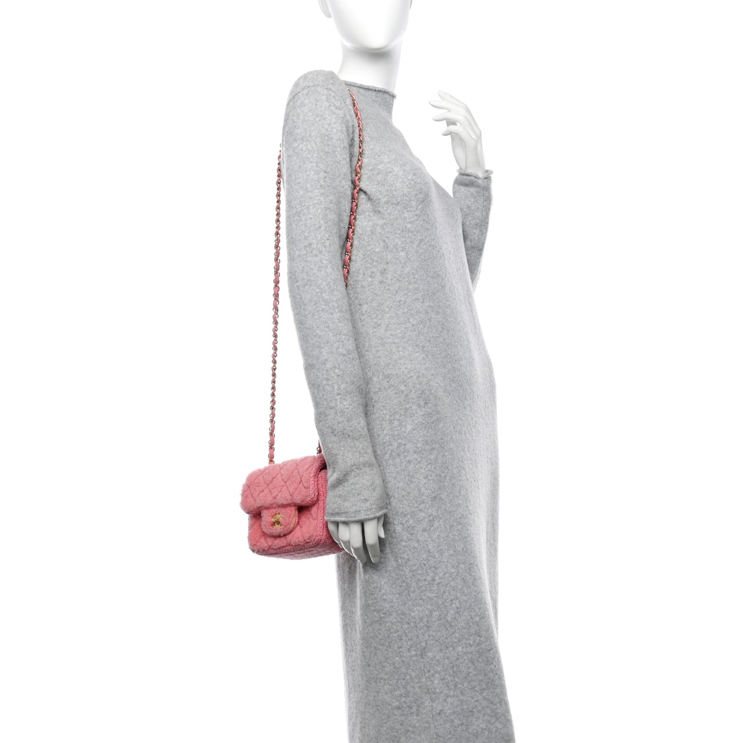 Shearling Tweed Quilted Mini Square Flap Bag Light Pink