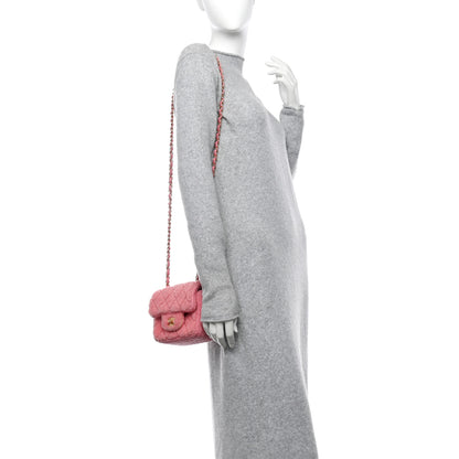 Chanel Shearling Tweed Quilted Mini Square Flap Bag Light Pink 2 of 11