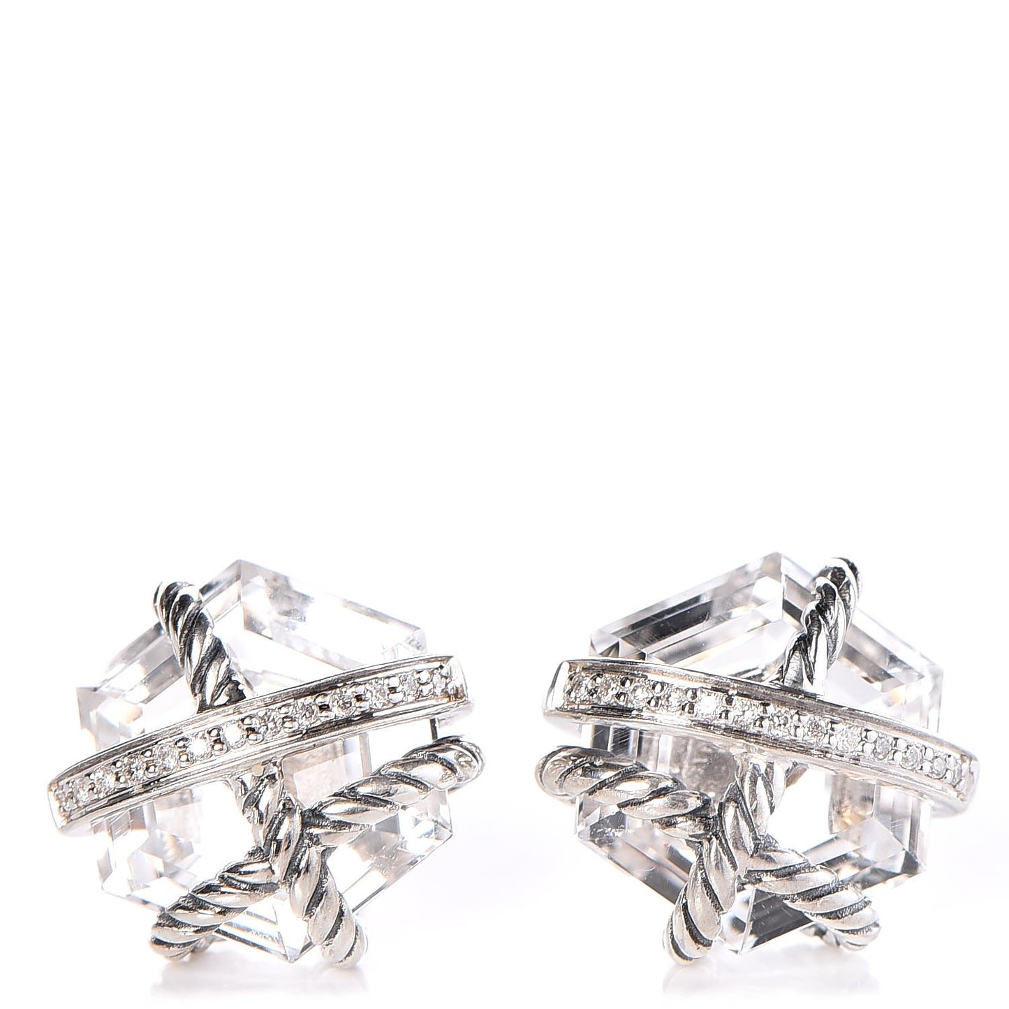 Sterling Silver Diamond Crystal 10mm Cable Wrap Earrings