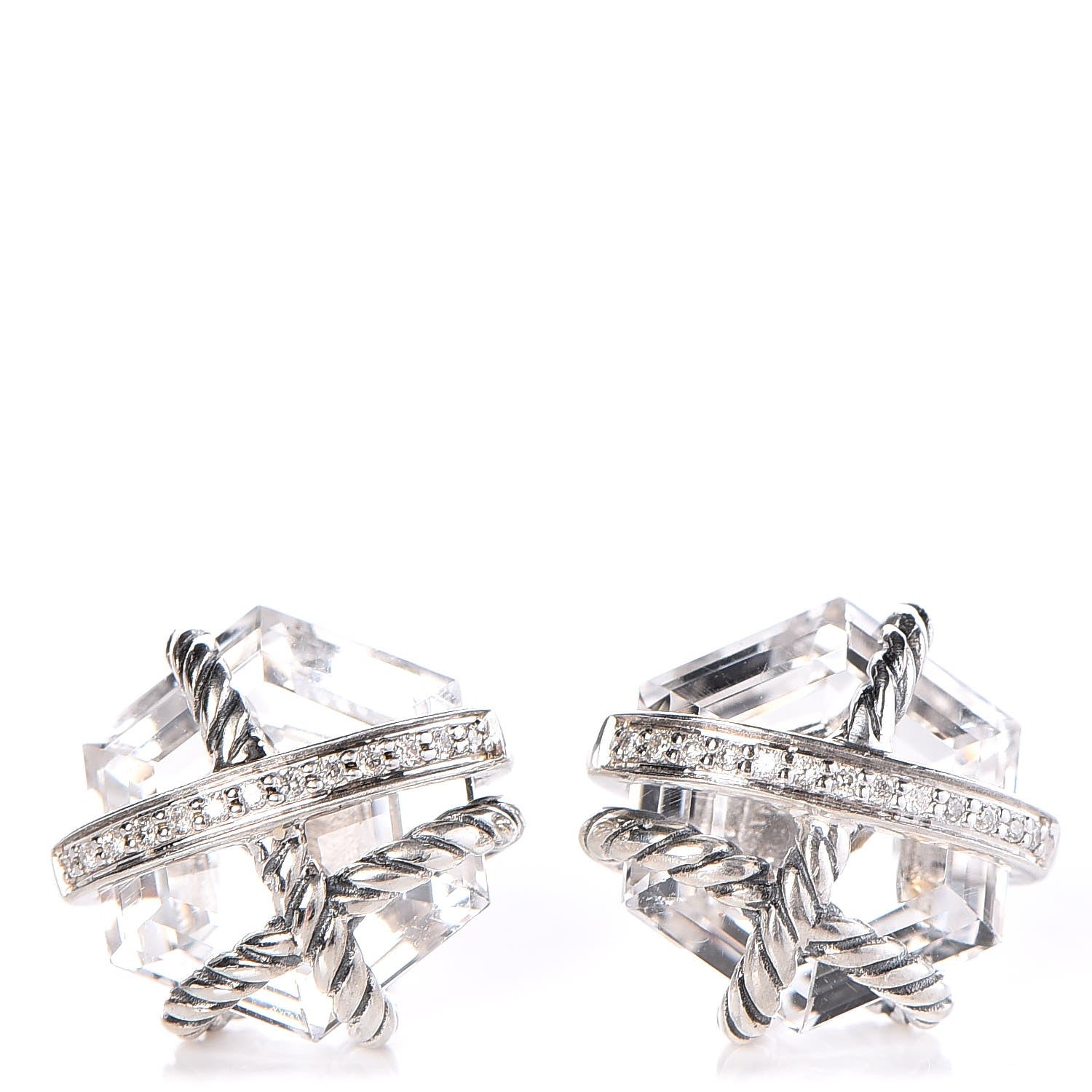 David Yurman Sterling Silver Diamond Crystal 10mm Cable Wrap Earrings 1 of 4