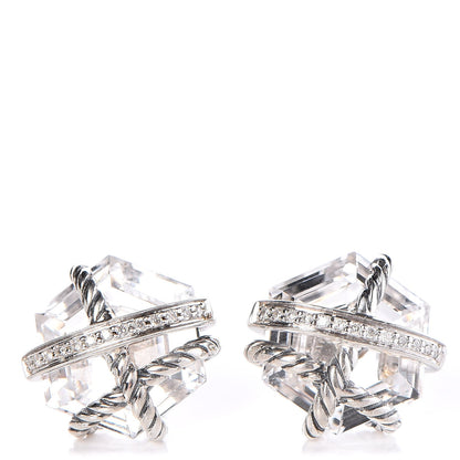 David Yurman Sterling Silver Diamond Crystal 10mm Cable Wrap Earrings 1 of 4