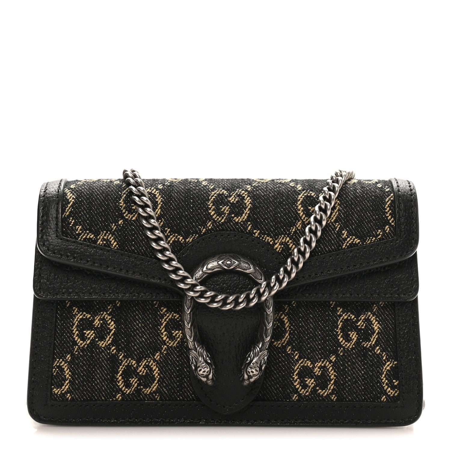Gucci Jacquard Black Denim GG Monogram Super Mini Dionysus Shoulder Bag Black Ivory 1 of 9