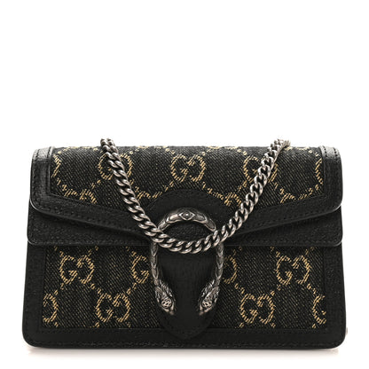 Gucci Jacquard Black Denim GG Monogram Super Mini Dionysus Shoulder Bag Black Ivory 1 of 9