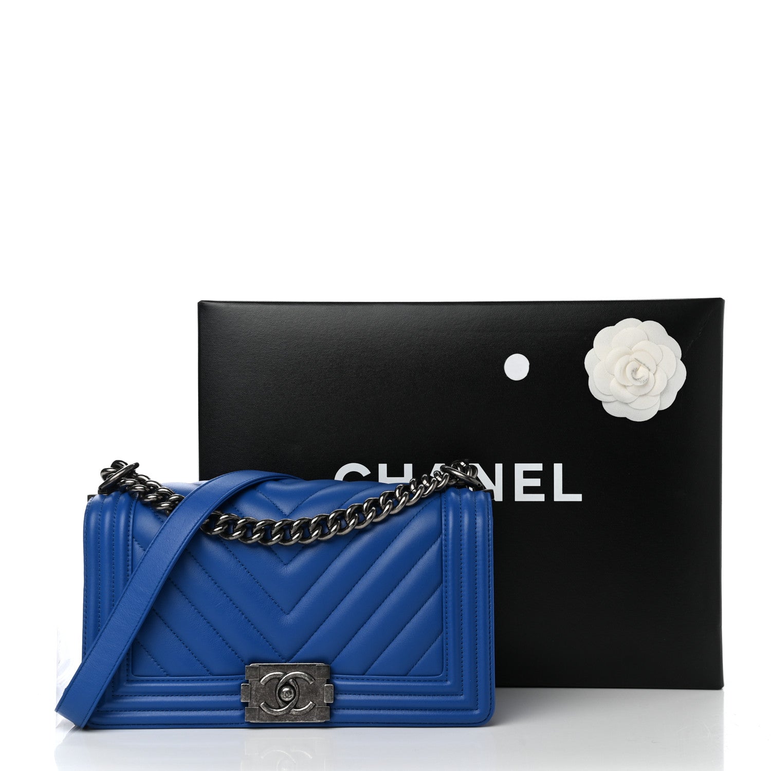 Chanel Calfskin Chevron Quilted Medium Boy Flap Bright Blue 13 of 13