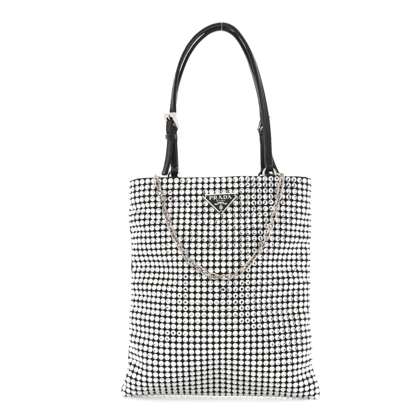 Satin Crystal Metal Triangle Logo Chain Crossbody Handbag Cristal