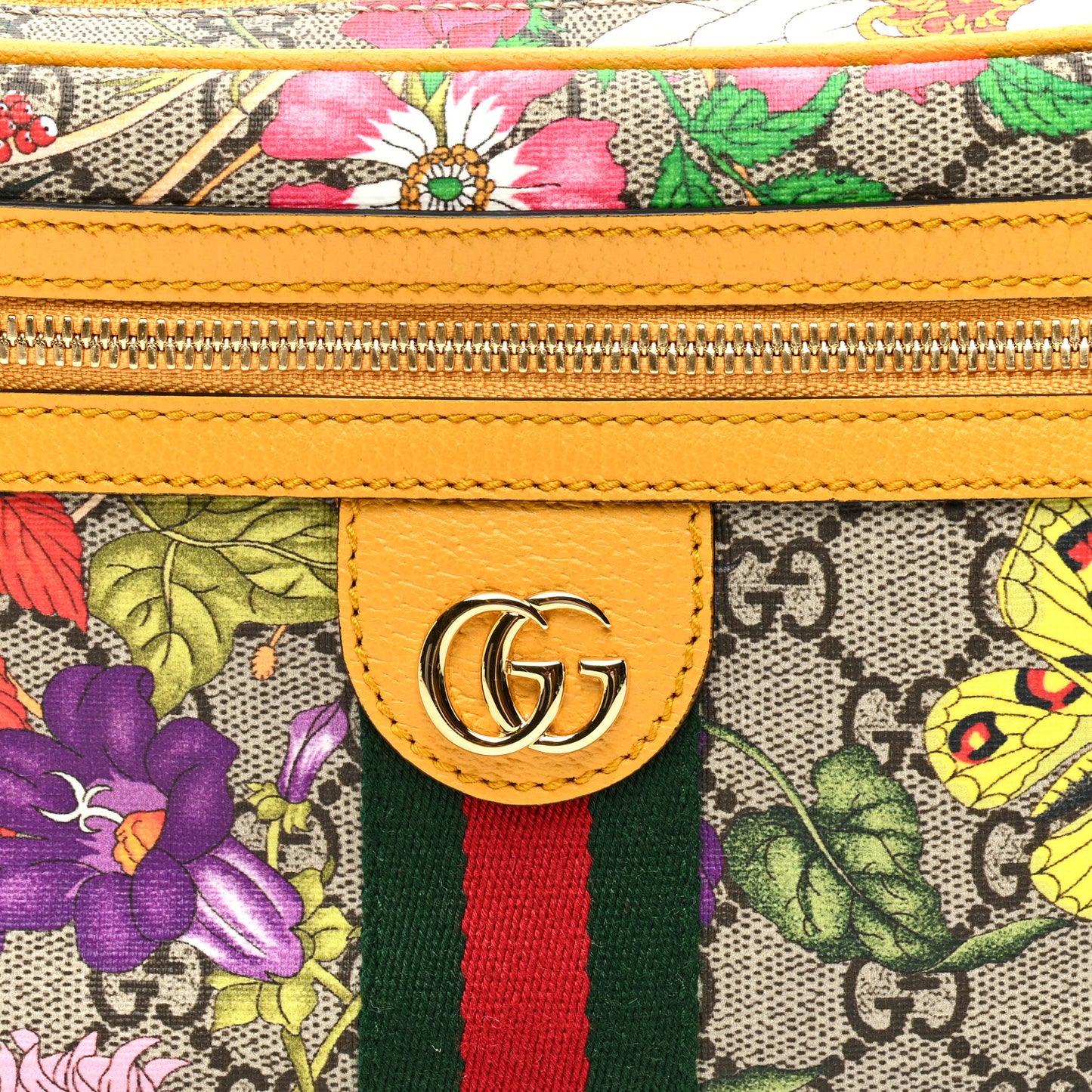 GG Supreme Monogram Flora Medium Ophidia Belt Bag Beige Multicolor Crop