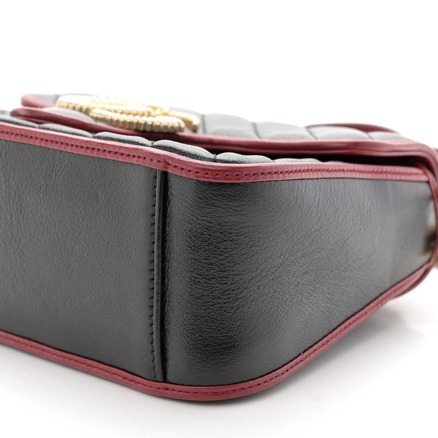 Vintage Effect Calfskin Matelasse Diagonal Mini Torchon GG Marmont Top Handle Shoulder Bag Black Romantic Cherry