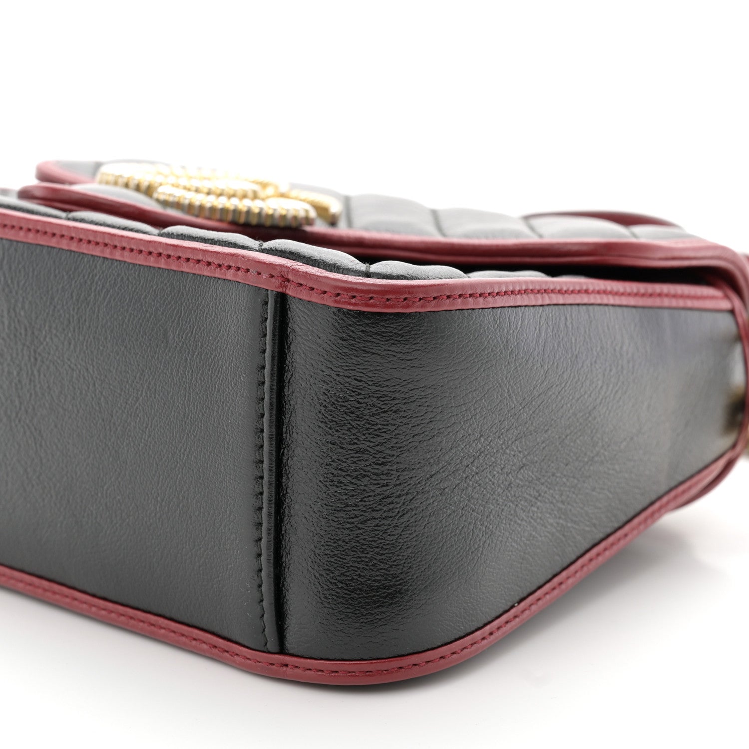 Gucci Vintage Effect Calfskin Matelasse Diagonal Mini Torchon GG Marmont Top Handle Shoulder Bag Black Romantic Cherry 10 of 11