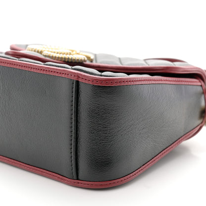 Gucci Vintage Effect Calfskin Matelasse Diagonal Mini Torchon GG Marmont Top Handle Shoulder Bag Black Romantic Cherry 10 of 11