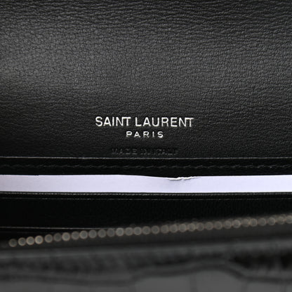 Saint Laurent Calfskin Crocodile Embossed Monogram Kate Belt Bag Black 6 of 9