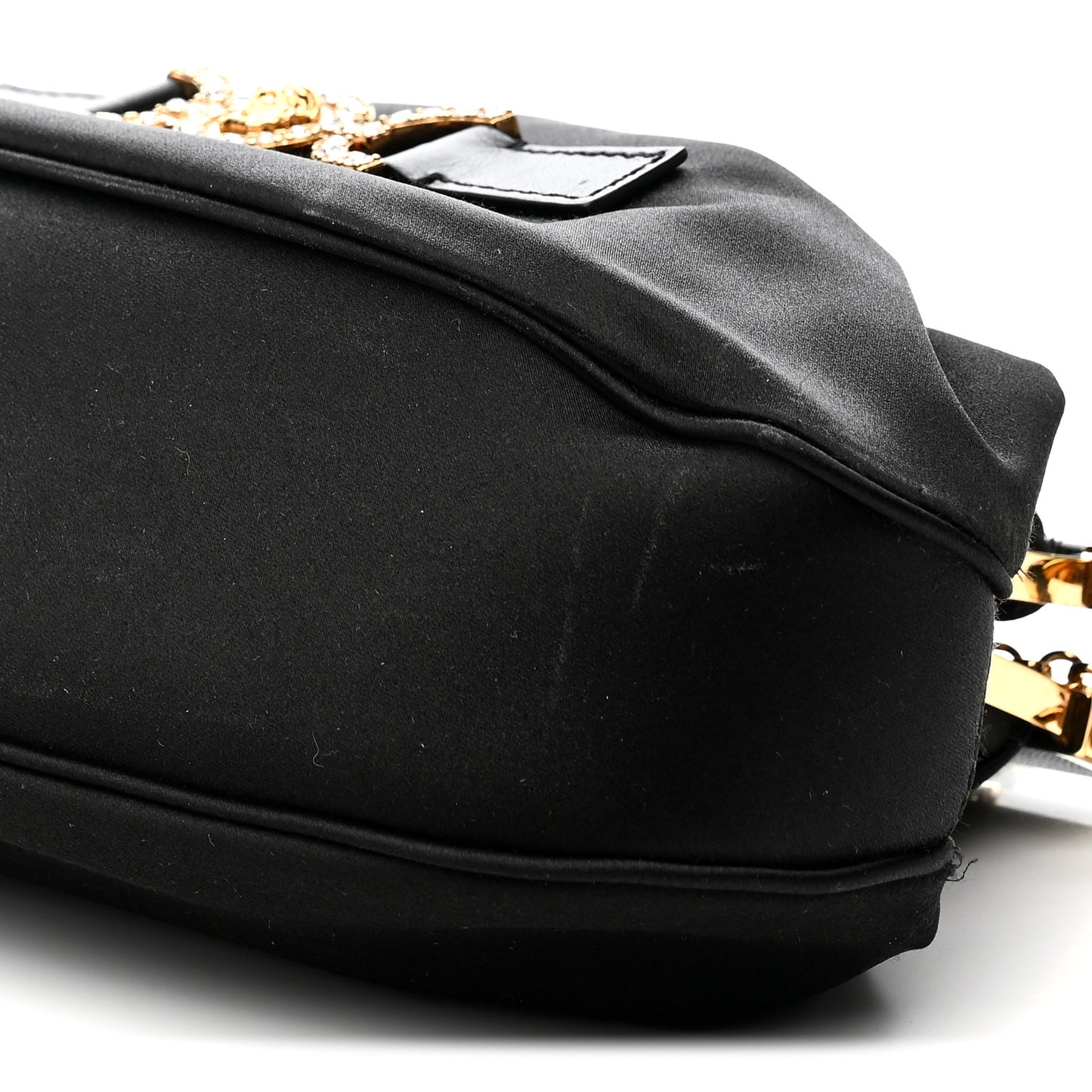 Satin Crystal Medusa 95 Plaque Clutch Black