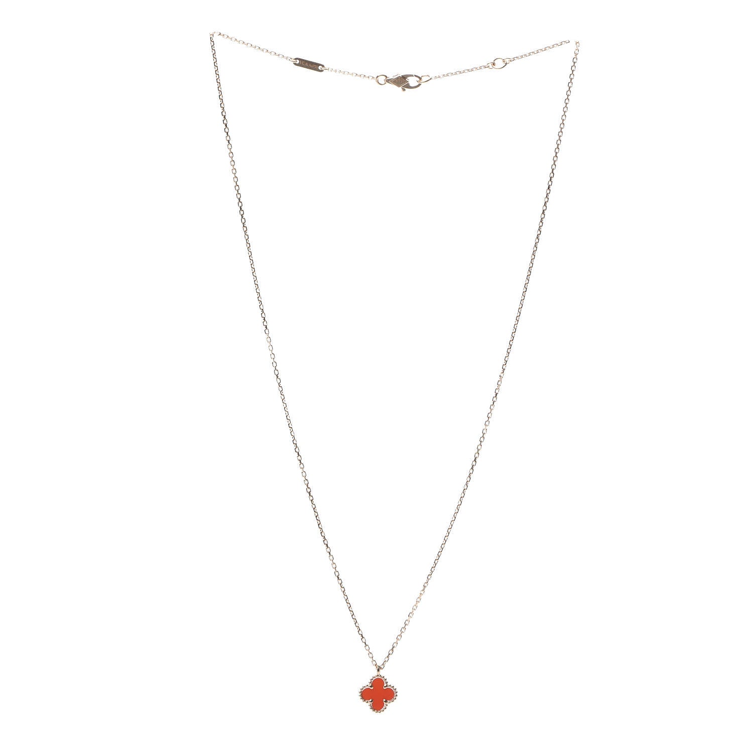Van Cleef & Arpels 18K Rose Gold Carnelian Sweet Alhambra Pendant Necklace 3 of 8