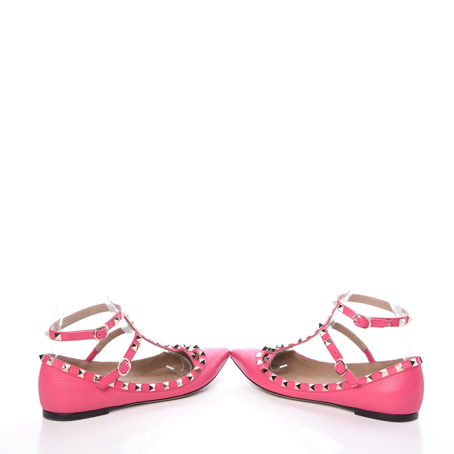 Valentino Garavani Pebbled Calfskin Rockstud Cage Ballerina Flats 37.5 Peony 6 of 11
