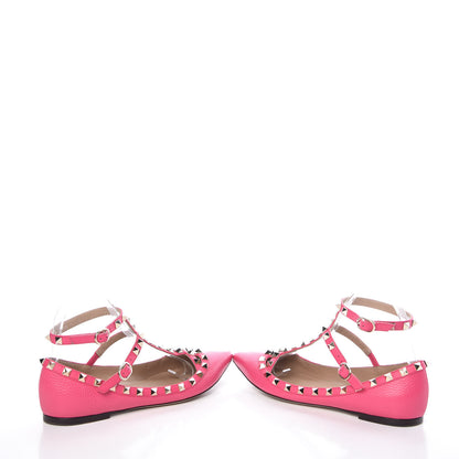 Valentino Garavani Pebbled Calfskin Rockstud Cage Ballerina Flats 37.5 Peony 6 of 11
