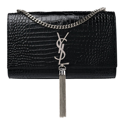 Saint Laurent Calfskin Crocodile Embossed Medium Classic Monogram Kate Tassel Satchel Black 1 of 9