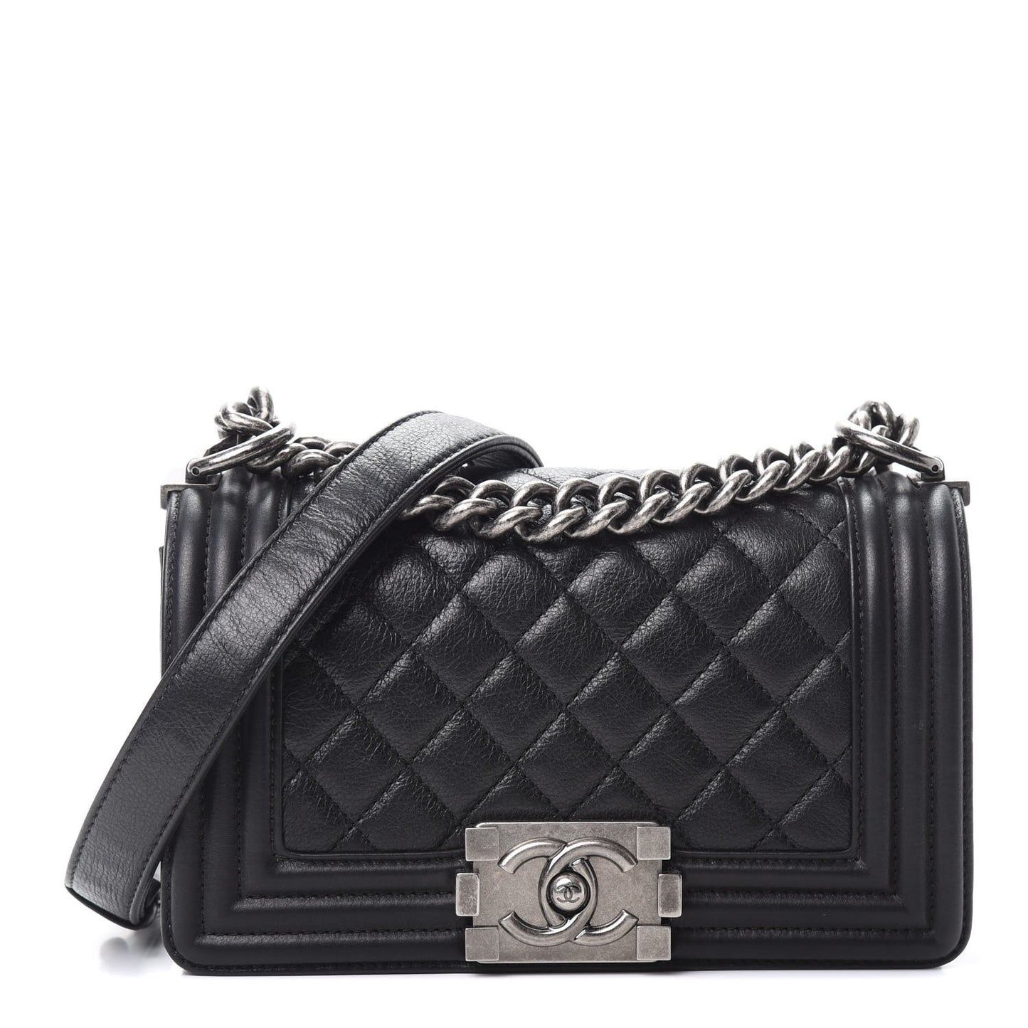 Calfskin Quilted Small Boy Flap Black