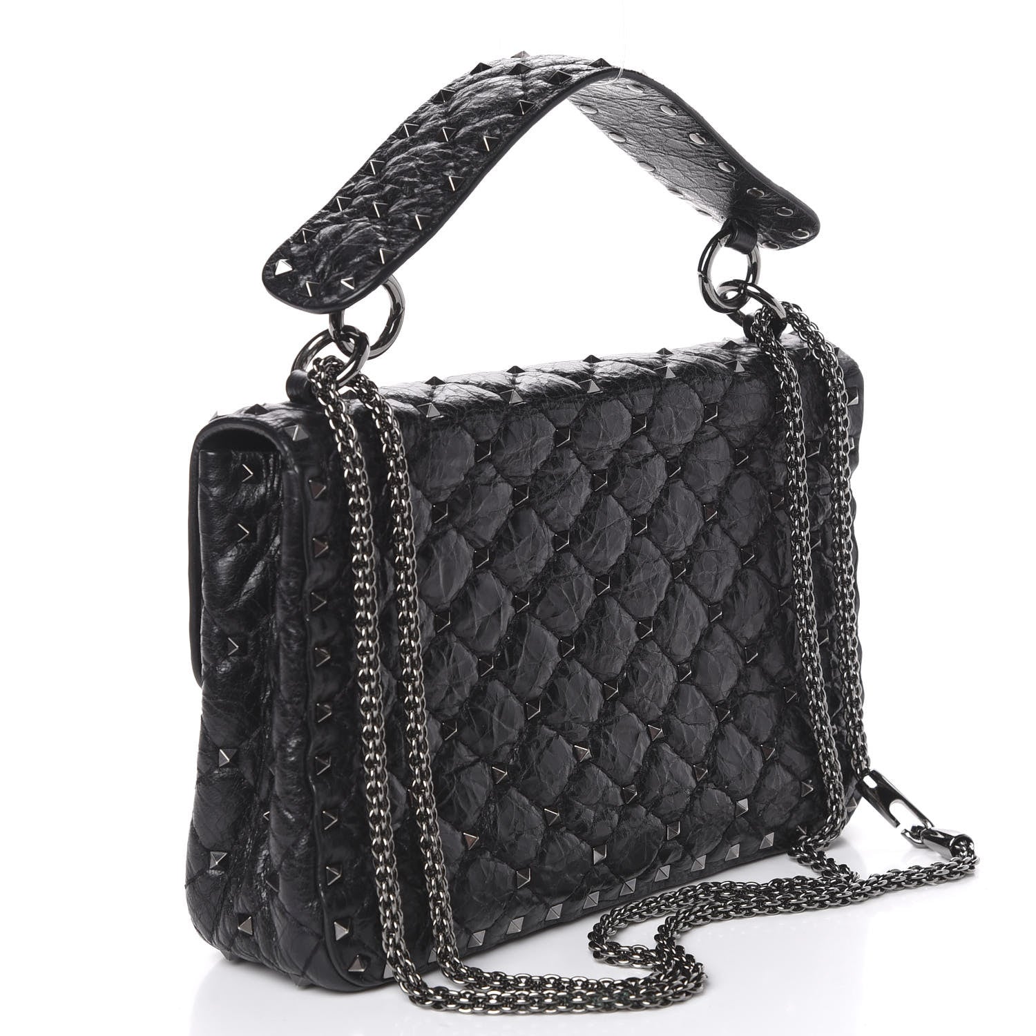 Valentino Garavani Craquele Nappa Medium Rockstud Spike Shoulder Bag Black 2 of 9