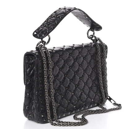 Valentino Garavani Craquele Nappa Medium Rockstud Spike Shoulder Bag Black 2 of 9