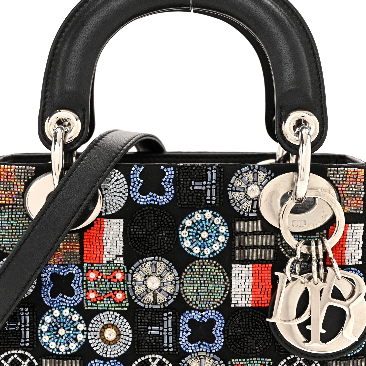Christian Dior Satin Lambskin Embroidered Beaded Mini Lady Dior Black Multicolor 8 of 11