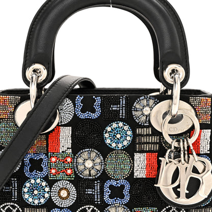 Christian Dior Satin Lambskin Embroidered Beaded Mini Lady Dior Black Multicolor 8 of 11