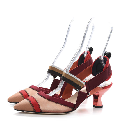 Fendi Technical Mesh Colibri 55mm Slingback Pumps 39.5 Fragola Mou Fango Ruggine 3 of 9