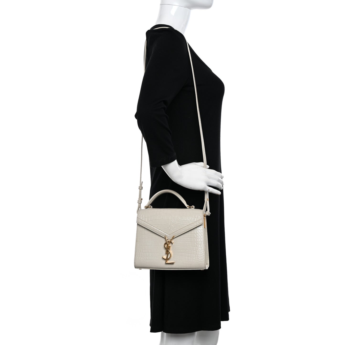Crocodile Embossed Mini Classic Monogram Cassandra Top Handle Crema Soft