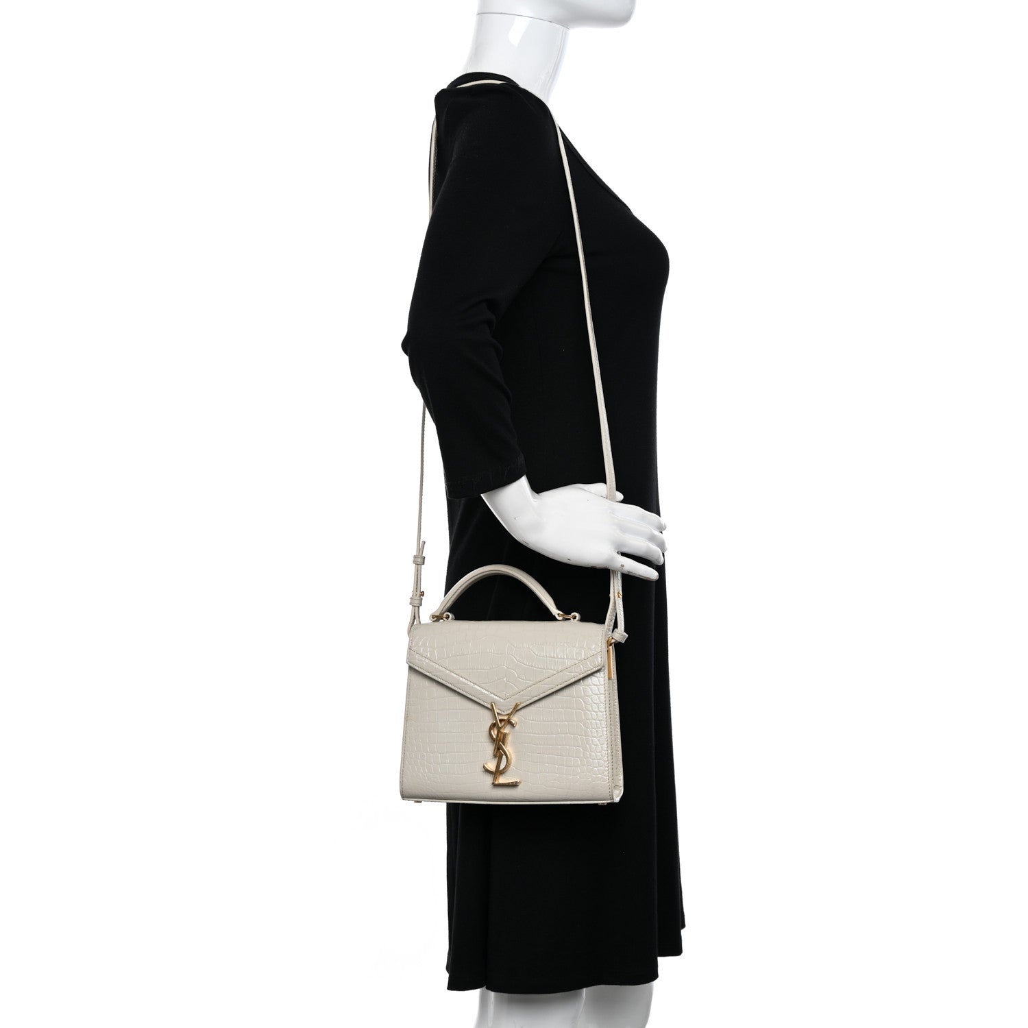 Saint Laurent Crocodile Embossed Mini Classic Monogram Cassandra Top Handle Crema Soft 2 of 17