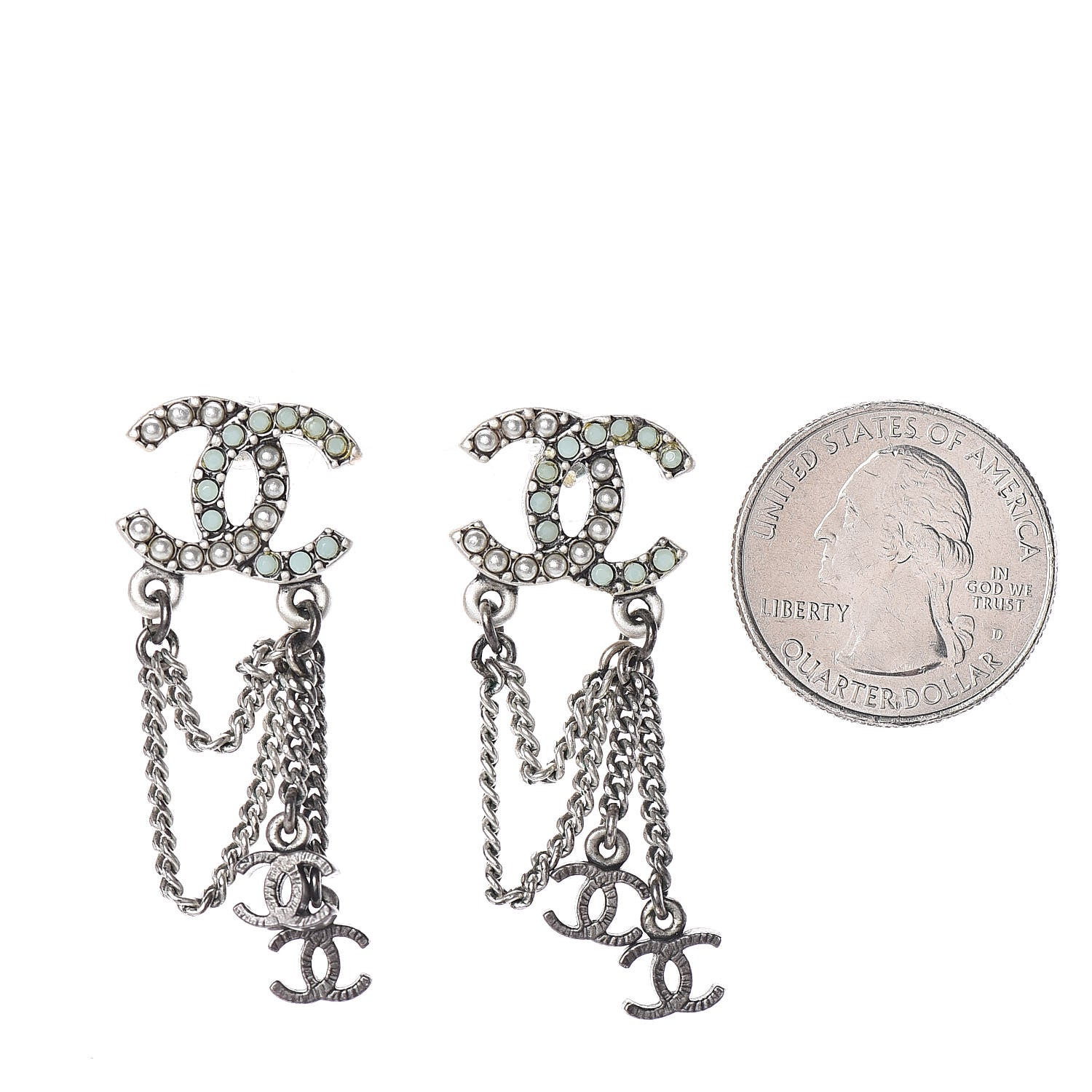Chanel Ruthenium Pearl Chain CC Drop Earrings 2 of 4