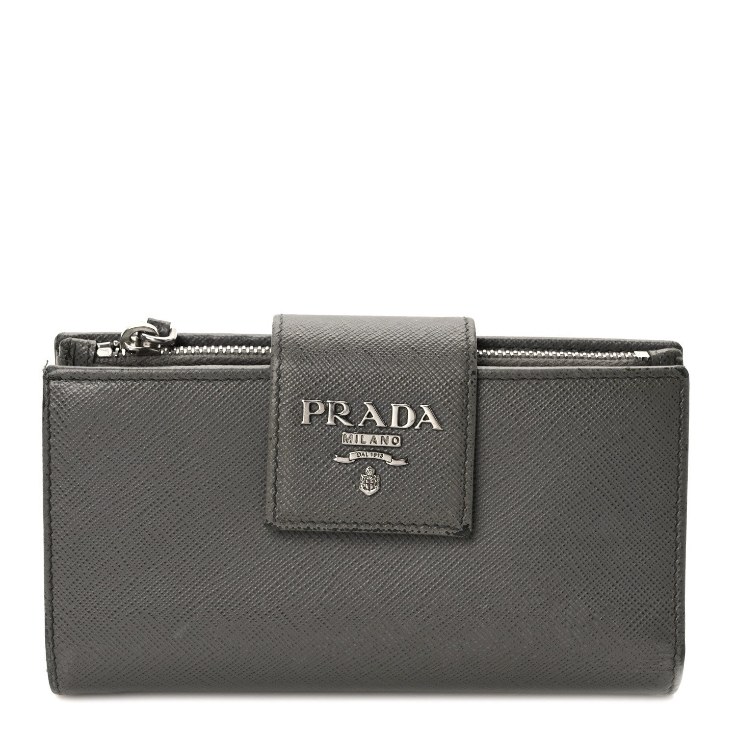Prada Saffiano Metal Medium Wallet Grey 1 of 9