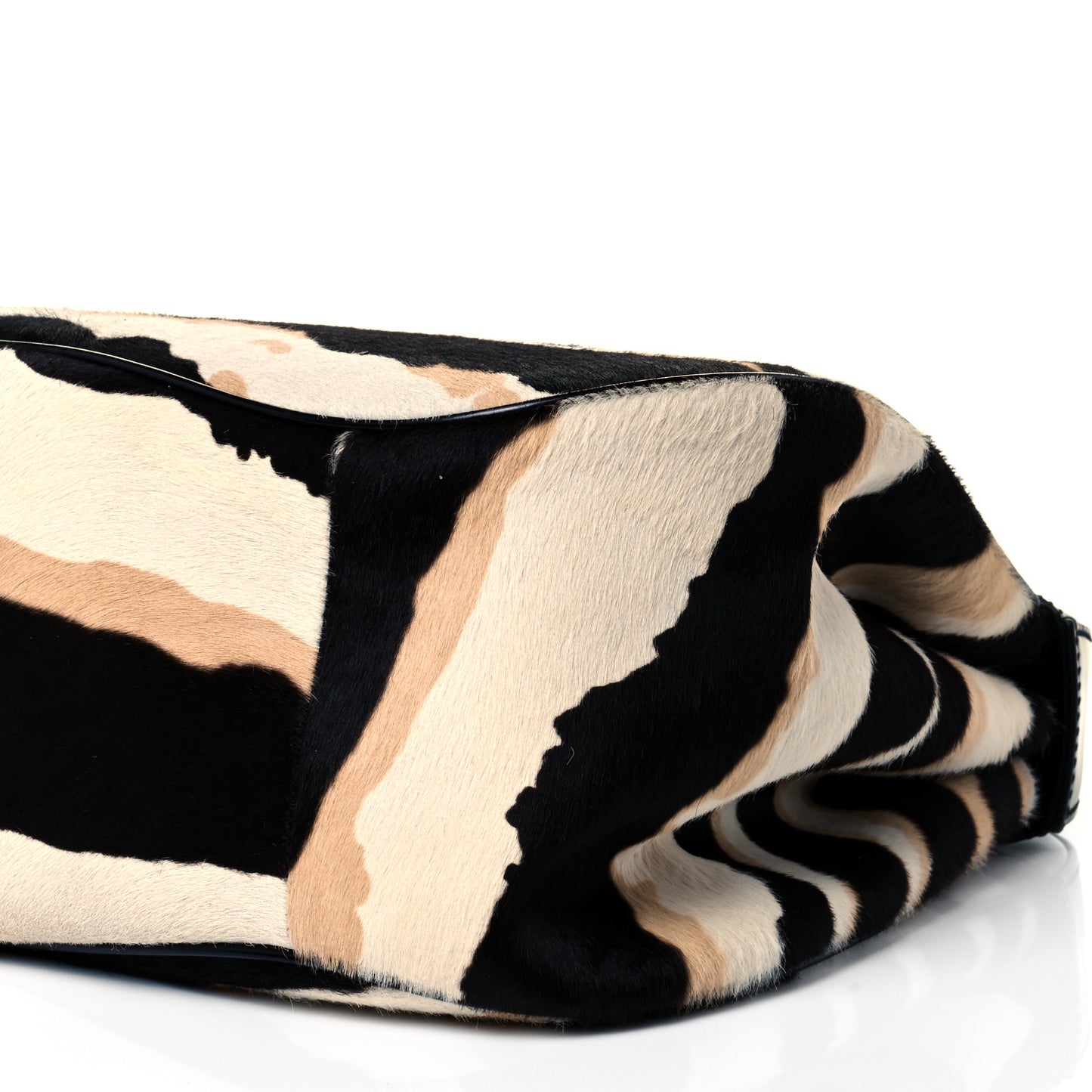 Calf Hair Zebra Print Bamboo Large Lady Lock Top Handle Bag Black White