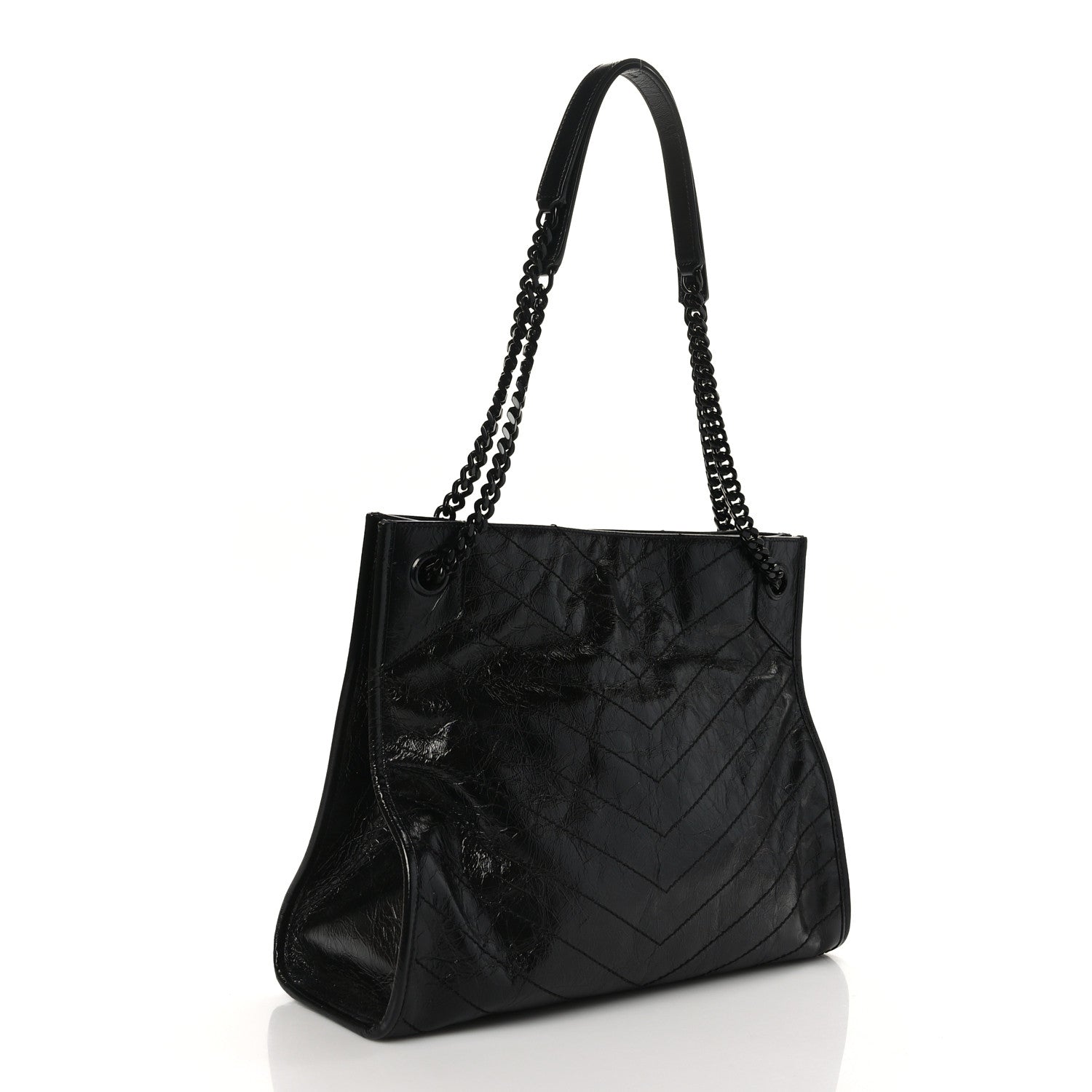Saint Laurent Crinkled Calfskin Matelasse Monogram Medium Niki Shopper Tote Black 3 of 9
