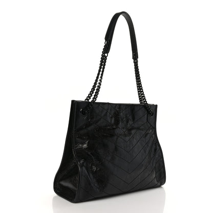 Saint Laurent Crinkled Calfskin Matelasse Monogram Medium Niki Shopper Tote Black 3 of 9